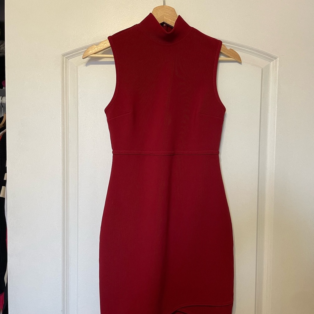 Express Red Ribbed Sleeveless Mock Neck Dress